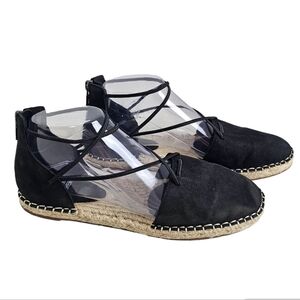 Eileen Fisher Black Espadrille Flats Criss Cross Lace-Up Ankle Strap Size 8
